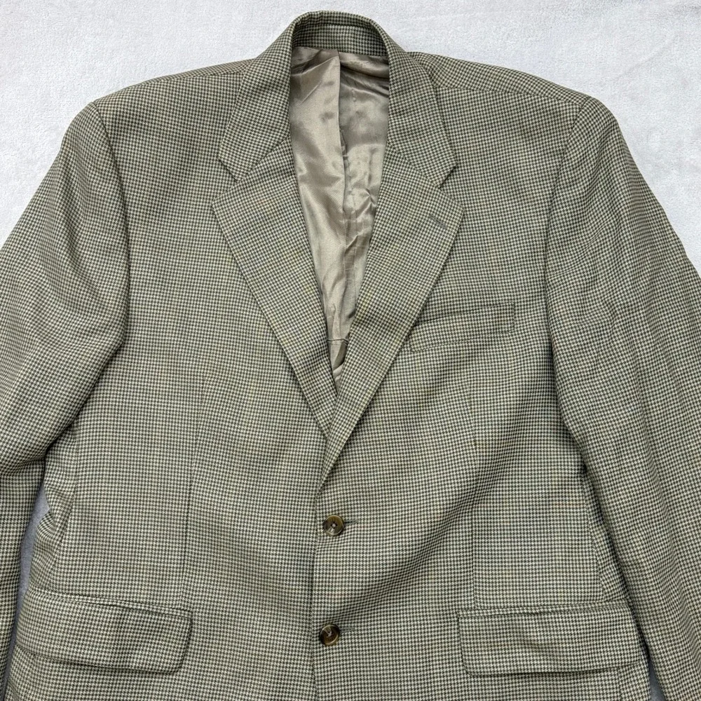 Chaps Ralph Lauren Blazer Mens 44R Brown Silk Wool Houndstooth Sport Coat